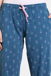 Zivame Scribbled Meadows Knit Cotton Pyjama - Lyons Blue — thumbnail 5